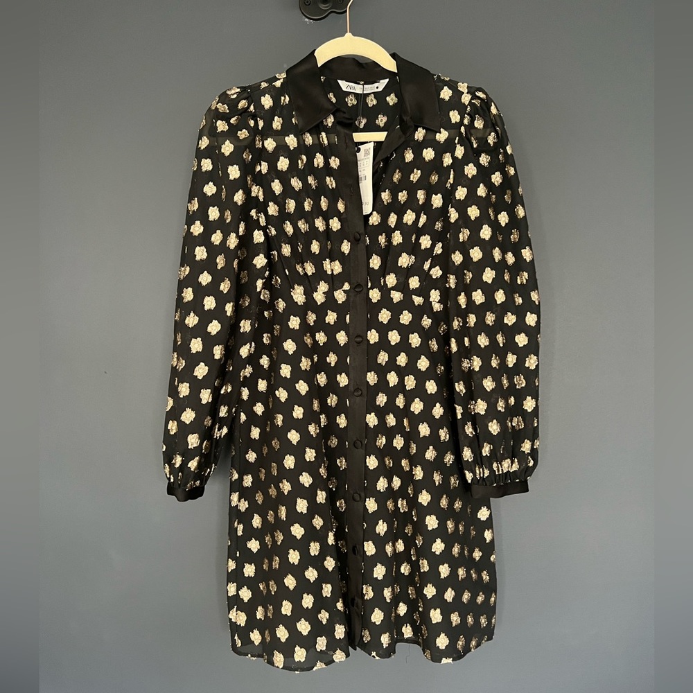 NWT Zara , black and gold dress, size SMALL